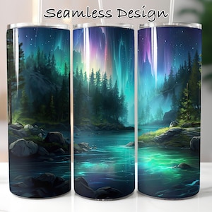 Northern Lights Seamless Tumbler Wrap for 20 oz Skinny Tumbler PNG Sublimation Design Instant Digital Download Aurora Borealis Png