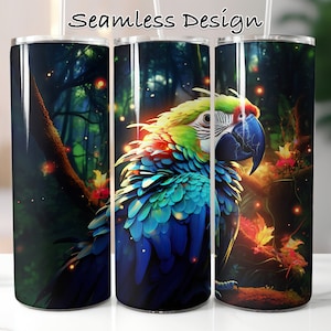 Colorful Parrot Tumbler Wrap for 20 oz Skinny Tumbler | PNG Sublimation Design |  Instant Digital Download PNG | Seamless Skinny Design