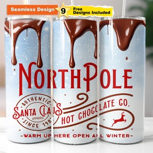 Christmas Tumbler Wrap: North Pole Hot Chocolate Design (PNG Digital Download)
