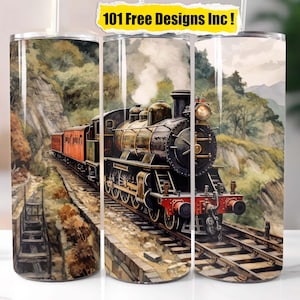 Retro Steam Train Tumbler Wrap for 20 oz Skinny Tumbler PNG Sublimation Design Sublimation Designs  Commercial