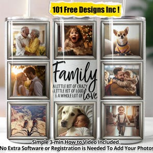 Family Photo Frame Collage Tumbler Wrap Template Collage 20oz Skinny Tumbler Png Sublimation Seamless Tumblerwrap white leather background