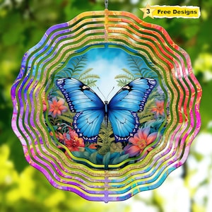 Butterfly Wind Spinner Sublimation Design Template 10 inch Round Hanging Sublimation Designs WindSpinner PNG