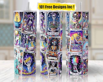Sarcastic Tarot Cards Tumbler Wrap Swearing Witchy Skeleton 20oz Skinny Straight Tumbler Wrap Sublimation Design Funny Tumbler PNG Download