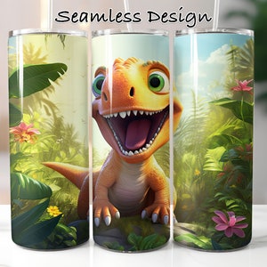3D Baby T-Rex Tumbler Wrap: Seamless PNG Sublimation Design (Digital Download)