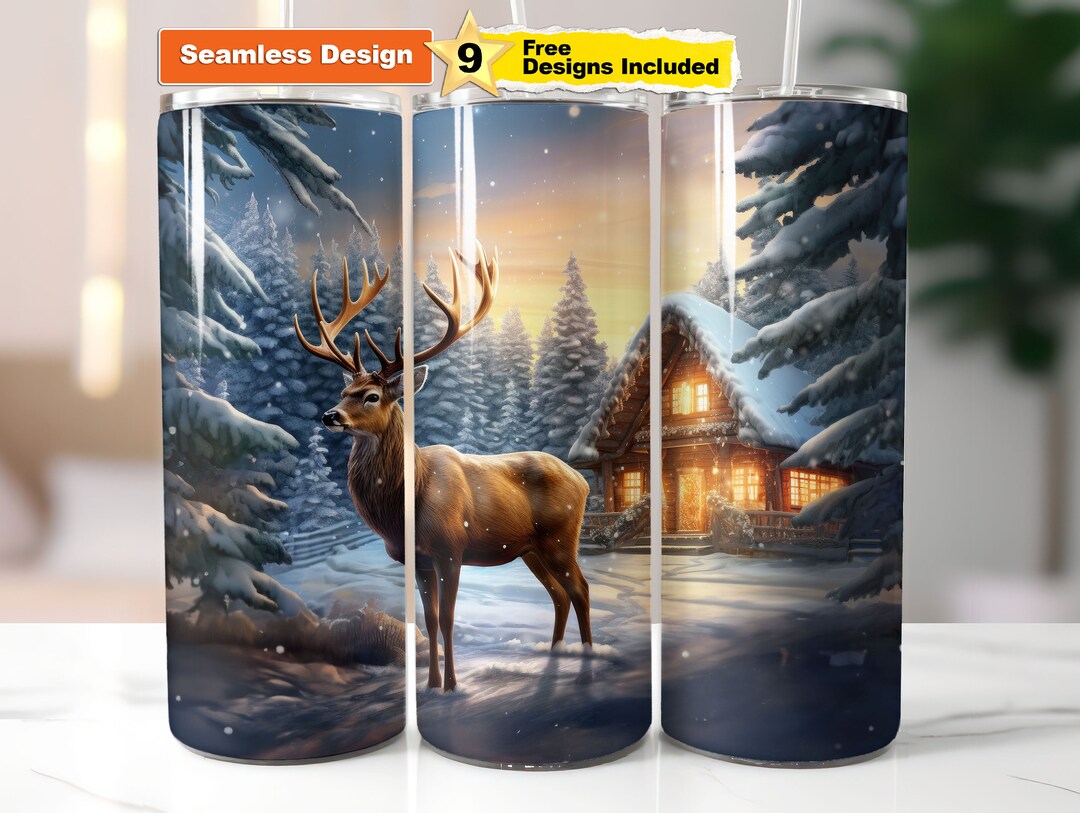 Christmas Reindeer Tumbler Wrap 20 Oz Skinny Sublimation Tumbler PNG ...