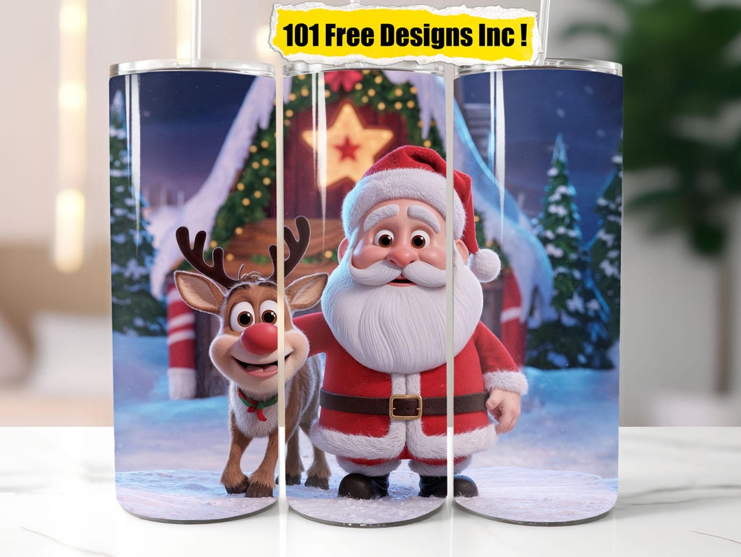 Father Christmas & Rudolf Tumbler Wrap: Seamless Xmas Design (digital ...