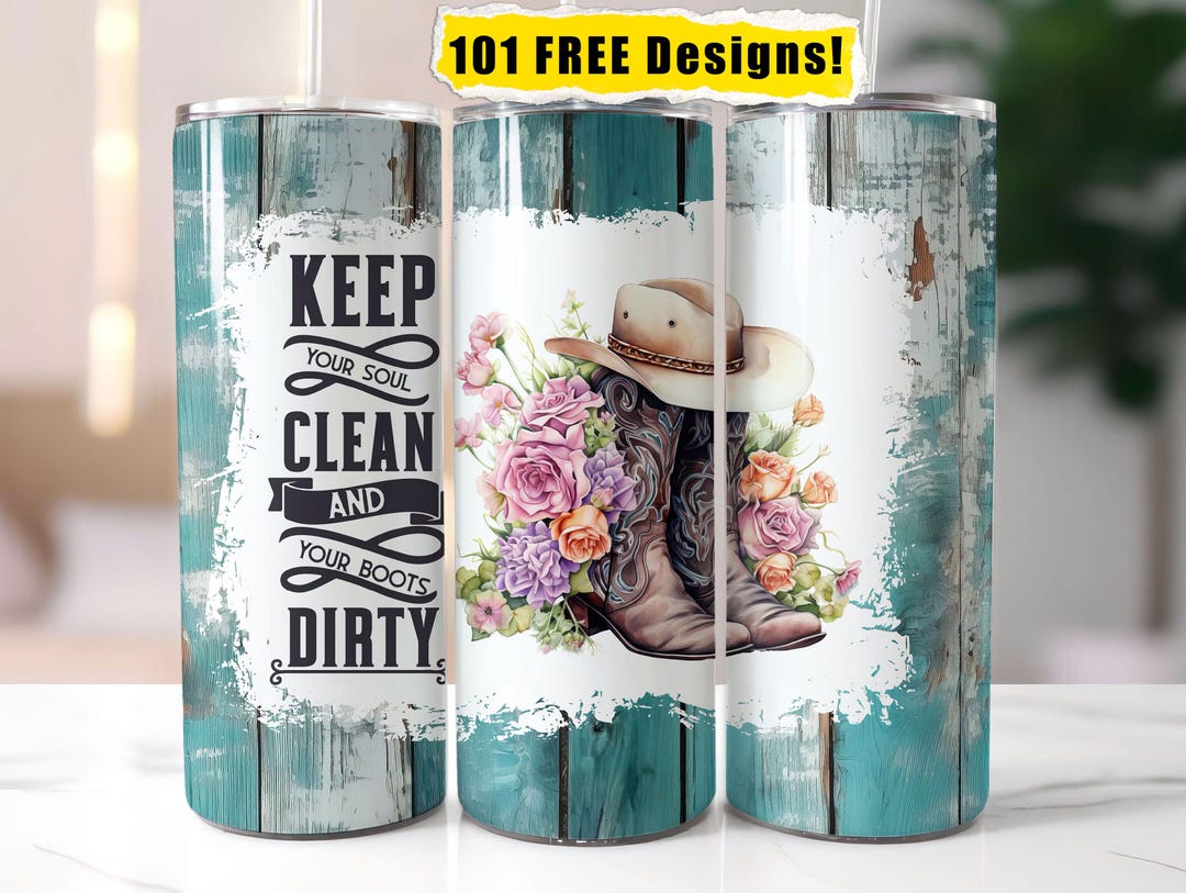 Cowgirl Boots 20oz Skinny Tumbler Wrap Sublimation | Western Floral ...