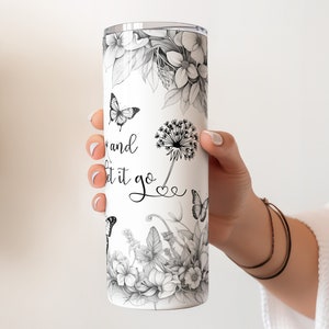 Just Breathe Black and White Butterfly Tumbler Wrap Png