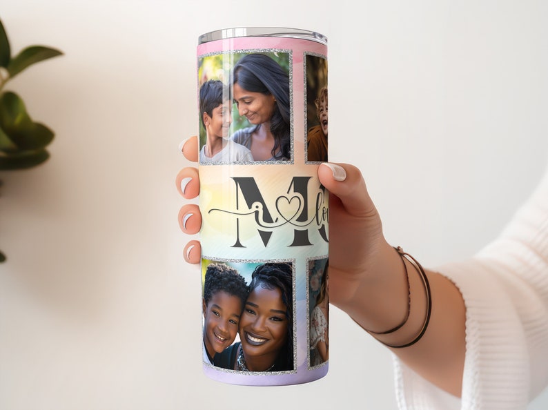 I love you mom, we love you mom, I love you mum, we love you grandmar. 20oz Tumbler Wrap Sublimation Png File. Insert 6 photos into the image. contains 6 transparency frames.Ideal for crafting a mothers day gift or birthday gift or other.