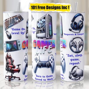 Gamer life 20oz Skinny Tumbler Sublimation Designs Gaming Tumbler Png Gaming PNG File Gaming Tumbler Wrap Seamless Design Digital Download