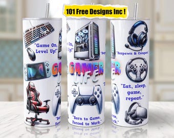 Gamer life 20oz Skinny Tumbler Sublimation Designs Gaming Tumbler Png Gaming PNG File Gaming Tumbler Wrap Seamless Design Digital Download