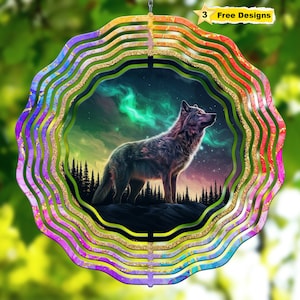Wolf Wind Spinner Sublimation Design Png 10 inch Round Hanging Sublimation Designs Northern Lights WindSpinner PNG Digital Download File.