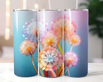 Diseño de diente de león para vasos: Diseño floral 3D PNG para sublimación (descarga digital)