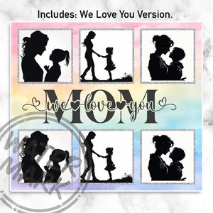 I love you mom, we love you mom, I love you mum, we love you grandmar. 20oz Tumbler Wrap Sublimation Png File. Insert 6 photos into the image. contains 6 transparency frames. Ideal for crafting a mothers day gift or birthday gift or other.