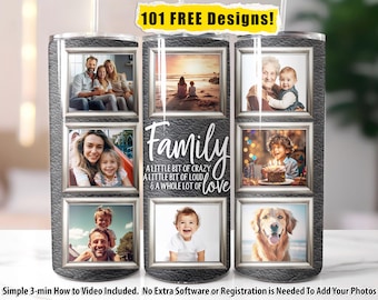 Fotoramscollage Tumbler Wrap: Svart läder 20oz smal tumbler (PNG digital nedladdning)