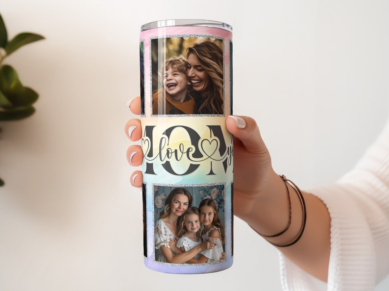 I love you mom, we love you mom, I love you mum, we love you grandmar. 20oz Tumbler Wrap Sublimation Png File. Insert 6 photos into the image. contains 6 transparency frames. Ideal for crafting a mothers day gift or birthday gift or other.