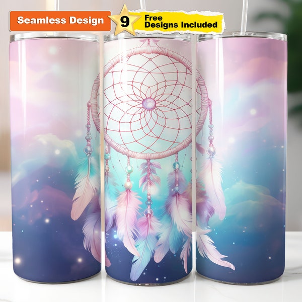 Dreamcatcher Tumbler Wrap Galaxy Seamless Sublimation Design 20oz Skinny Tumbler Png File Digital Download