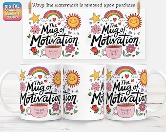 Motivation Tasse Sublimationsdesign: 11 Unzen & 15 Unzen Tassenverpackung (Digitaler Download)