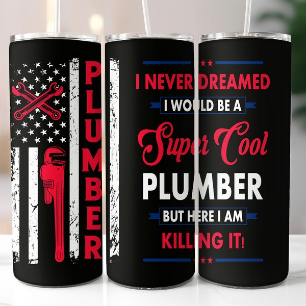 Plumber Tumbler Wrap Plumber  20 Oz Skinny Sublimation Tumbler Design PNG Digital File Download