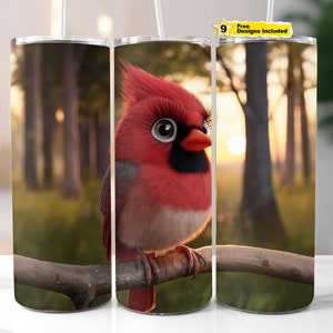 3D Cute Red Cardinal Bird 20 oz Skinny Tumbler Sublimation Design Animal Tumbler Wrap Seamless Instant Digital Download PNG