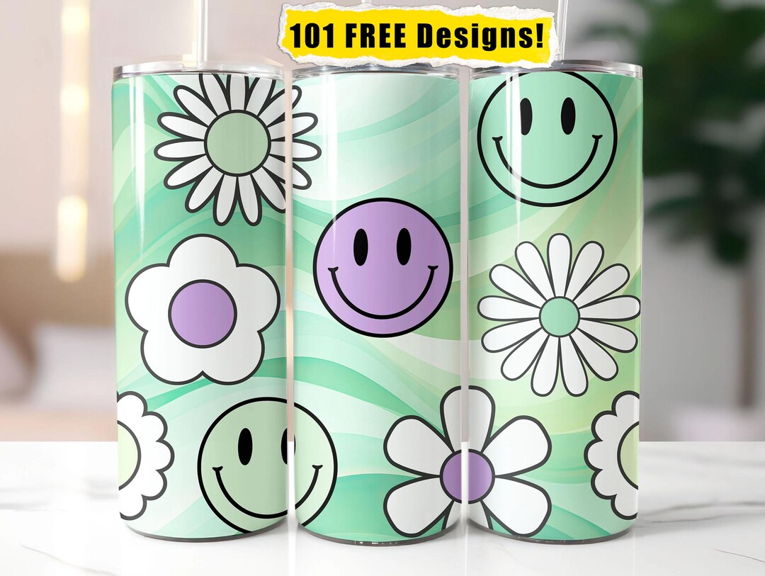 Retro Daisy Smiley Face 20oz Tumbler Wrap: Sublimation Design (PNG ...