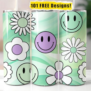 Retro Daisy Smiley Face 20oz Tumbler Wrap: Sublimation Design (PNG Download)