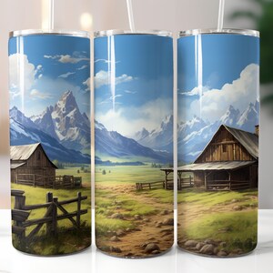 Country Scene 20 oz Skinny Tumbler Sublimation Design, Straight And Tapered Tumbler Wrap, Instant Digital Download PNG