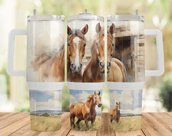 Braune Pferde 40 Oz Becher Verpackung: Sublimationsdesign (Digitaler Download)