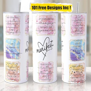 Vaso de manifestación Wrap 20oz Diseño de sublimación sin costura Recordatorios diarios Afirmaciones Motivación Citas positivas inspiradoras Archivo.