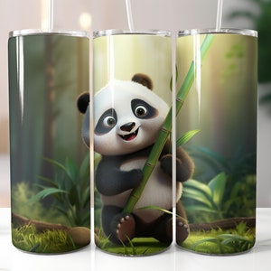 Envoltorio para vaso de 20 oz con diseño de panda comiendo bambú / Diseño de sublimación PNG / Diseños de sublimación / Uso comercial