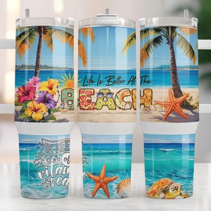 40 oz Quencher Tumbler Wrap sublimation design Life is better at the beach Summer Turtle starfish Quote Digital PNG Wrap