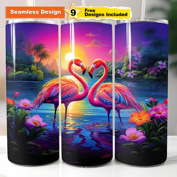 Flamingo Tumbler Wrap for 20 oz Skinny Tumbler PNG Sublimation Design Instant Digital Download PNG Seamless Design