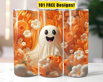 3D Ghost Tumbler Wrap for 20 oz Skinny Tumbler PNG Sublimation Design Cute Ghost Seamless Tumbler Wrap Digital Download PNG