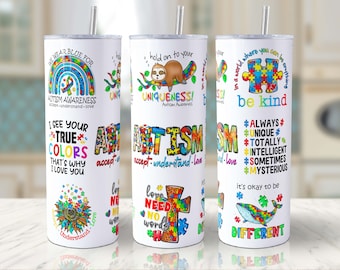 Autism Awareness Tumbler Wrap: Rainbow Puzzle Design (PNG)