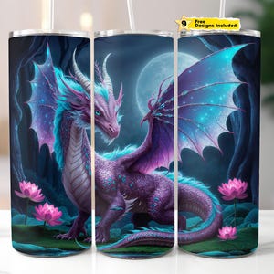 Dragon in Forest Design Dragon 20 oz Skinny Straight Tumbler Sublimation Design Tumbler Wrap PNG Digital Download