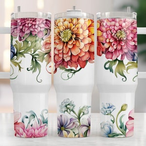 40oz Tumbler Wrap Floral Vibrant Floral 40 oz Quencher Tumbler Wrap Flower PNG Tumbler Design Sublimation Designs Downloads