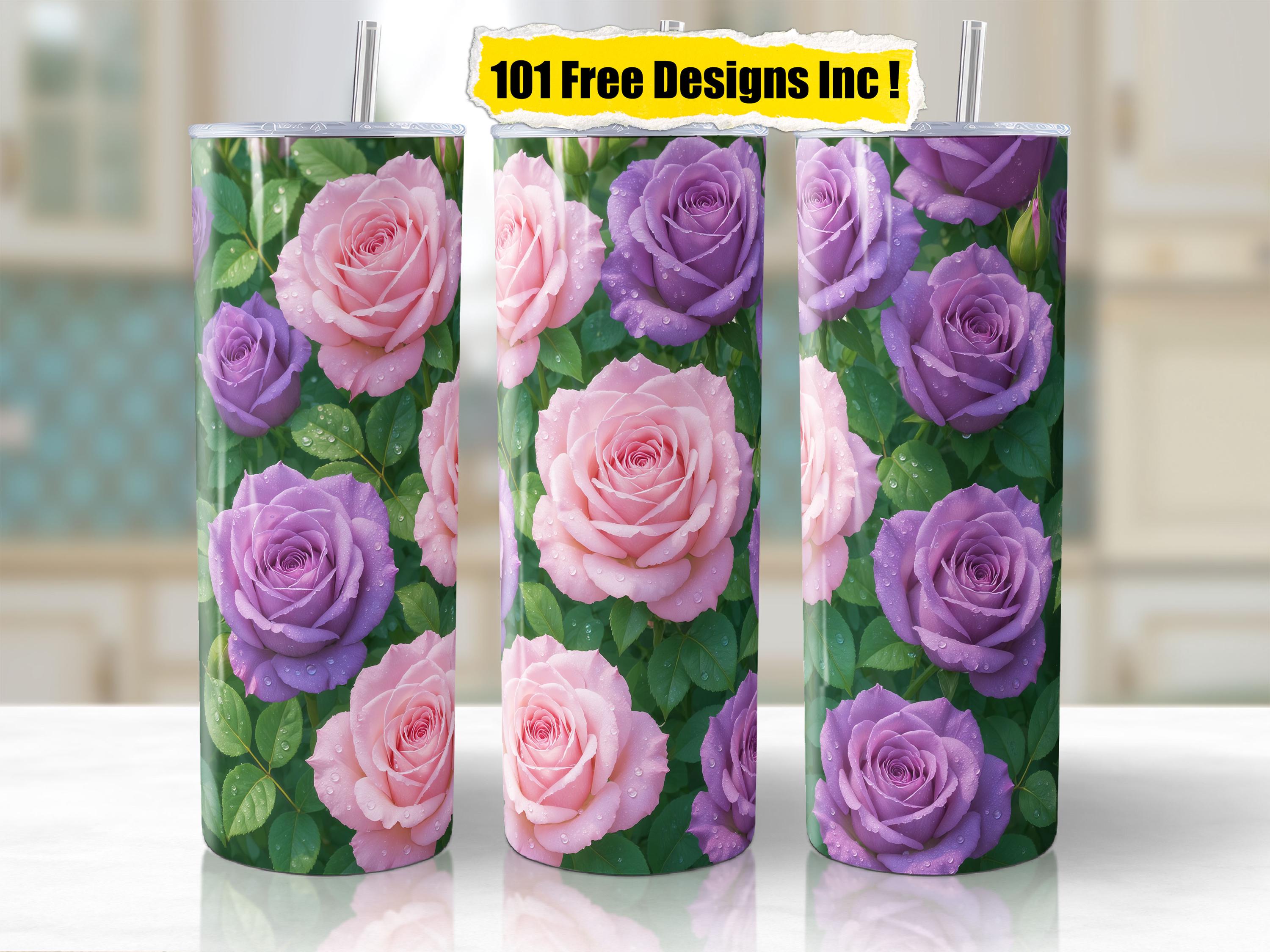 Violet and Pink Rose Tumbler Wrap Png Rose Tumbler Wrap  Skinny Tumbler Wrap Png Floral Design 20oz Tumbler Png Floral