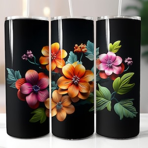 3D Vibrant Flowers 20 oz Skinny Tumbler Sublimation Design, Straight And Tapered Tumbler Wrap, Instant Digital Download PNG, Commercial Use