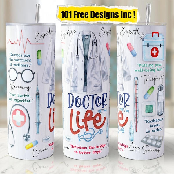 Doctor Life Tumbler Wrap: 20 Unzen Skinny Sublimationsdesign (Digitaler Download)