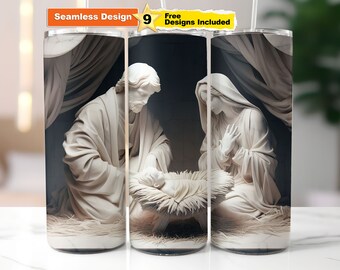 Nativity Scene Tumbler Wrap: Mary, Joseph, Jesus 3D Design (Digital Download)