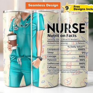 Blue Nurse 20 oz Skinny Tumbler Sublimation Nurse Wrap Design | 20oz Skinny Tumbler Sublimation | Nursing Tumblerwrap  | Nutrition Facts