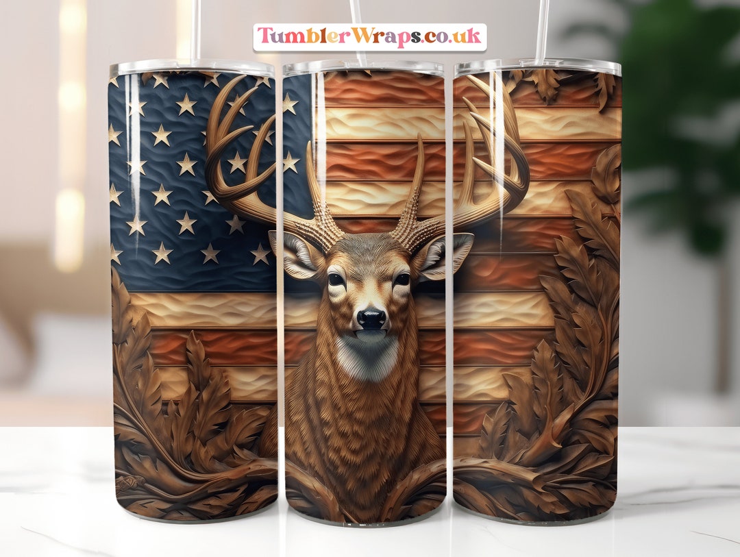 3D Deer American Flag 20oz Skinny Tumbler Wrap (digital Download) - Etsy