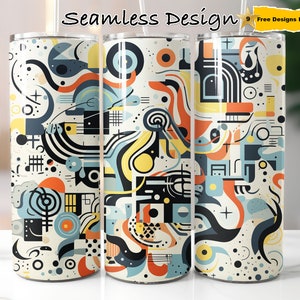 Doodle Art Tumbler Wrap: Abstraktes, nahtloses Design (PNG Digital Download)