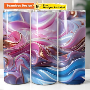 Abstrakter Becher Wrap: Pink & Blau (Digitaler Download)