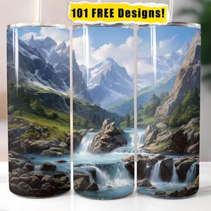 Envoltura de vaso de cascada de montaña diseño de envoltura de vaso sin costuras envoltura de vaso flaco recto para diseño de sublimación de vaso flaco de 20 oz