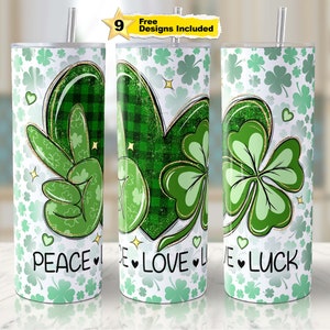 St Patricks Day Tumbler Wrap 20 oz Skinny Tumbler Sublimation Design Png Peace Love Luck Seamless Design Tumblerwrap png File.
