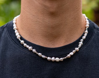 Perlenkette Männer, pearl chain necklace for men, Perlenkette, Süsswasserperlen-Halskette, Perlenkette Herren, Männerschmuck