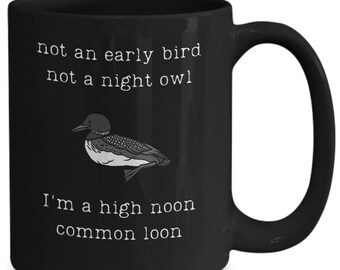 Loon mug, bird lover's gift, ornithologist present, early bird, night owl, common loon coffee cup