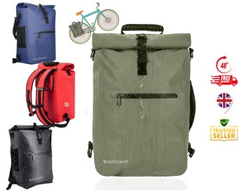 Stylish Bike Pannier Rack Backpack Waterproof Rolltop Messenger Bag Satchel Bottle Holder Handle Shoulder Strap 25L Green Black Blue or Red