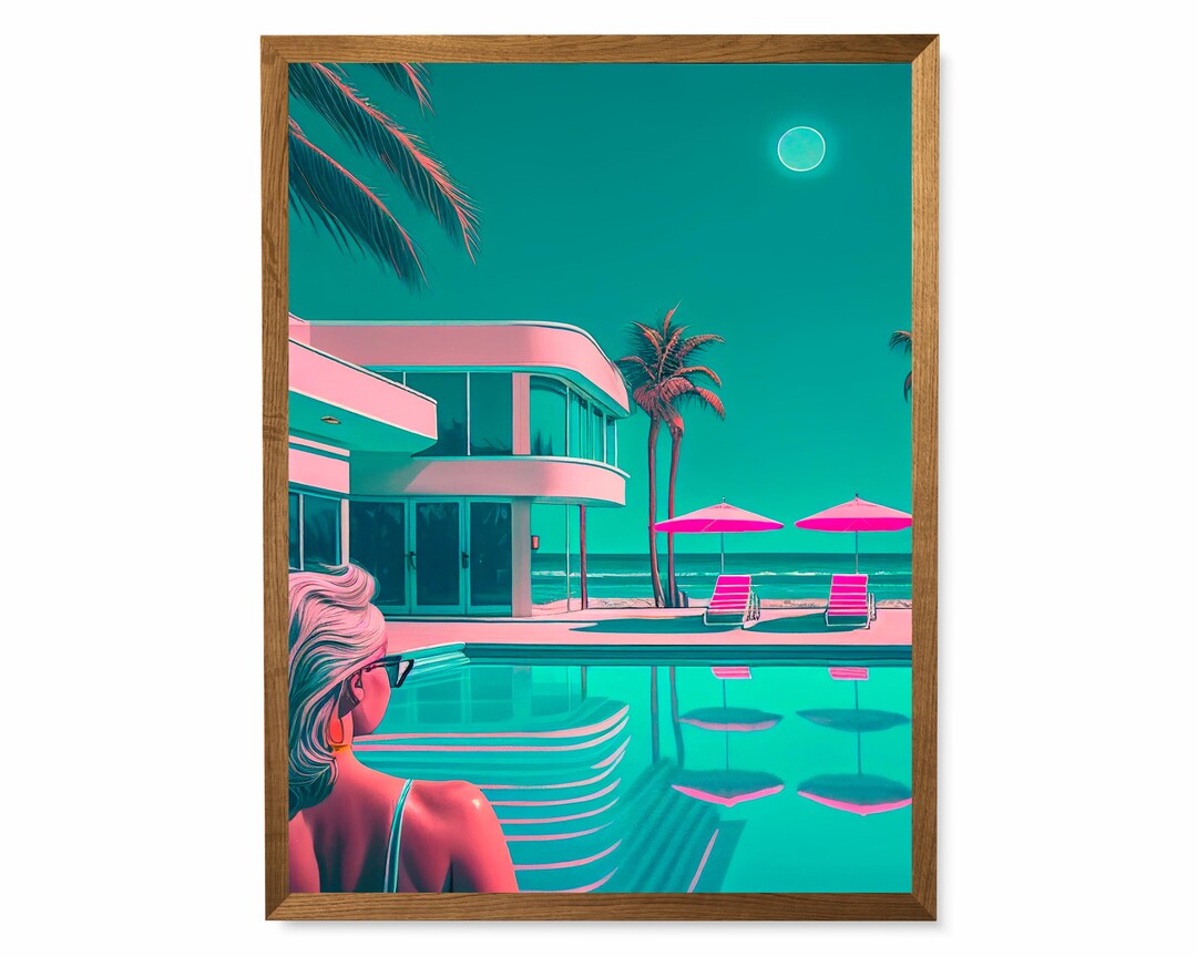 Retro Digital Swimming Pool Print, Colorful Pastel Poster, Download ...